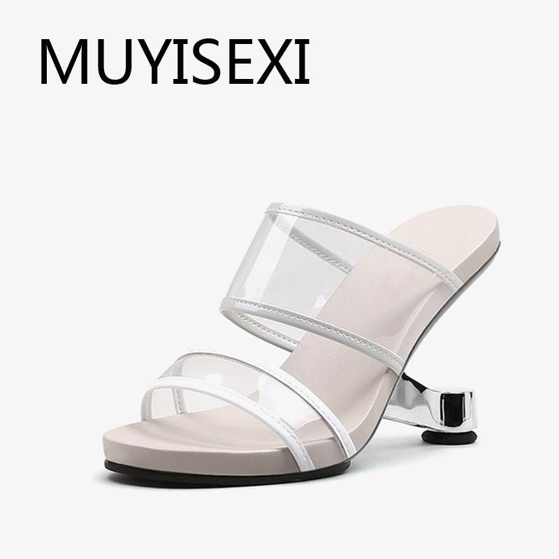 

Slipper women peep toe 8cm high heel transparent PVC beauty lady cozy summer vacation dating fashion sandal HL261 MUYISEXI, Black