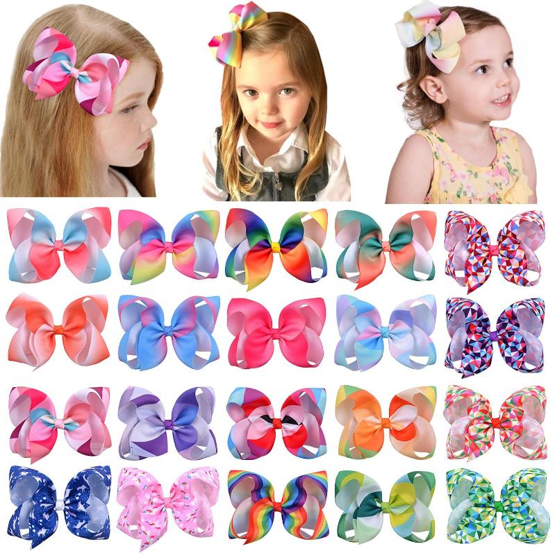 

6 Inches Gradient Color Hair Bows Patchwork Hair Clip For Kids Girls Boutique Hairgrips Handmade Headwear Accessories 042