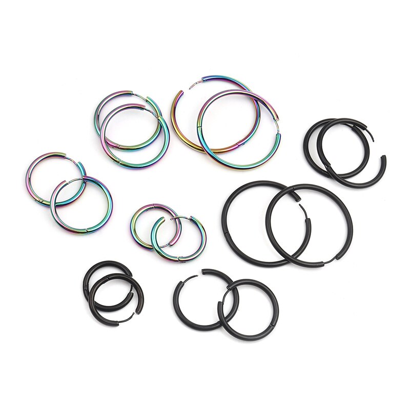 

8Seasons 304 Stainless Steel 46mm/36mm/31mm/26mm Hoop Earrings Black Multicolor Circle Ring Women Party Earrings Jewelry,1Pair