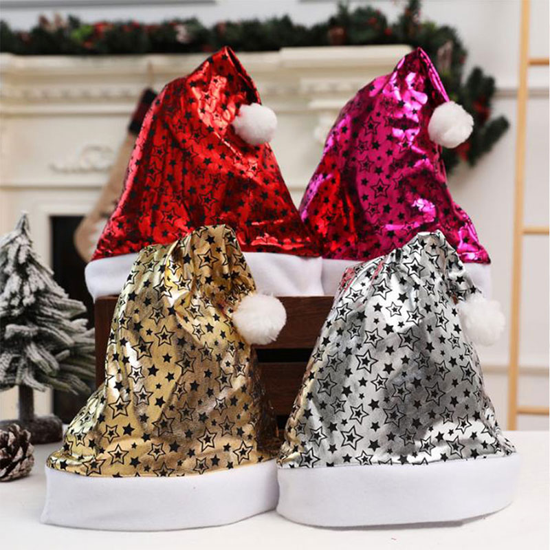 

4 Colors Santa Claus Sequins Hats Caps Christmas Decor of Adult Children's Hats XMAS New Year's Gifts Home Party Supplies