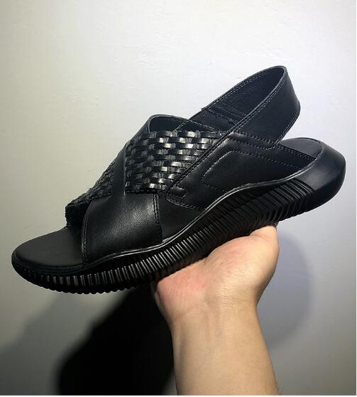 

Man Sandals Real leather Rome Style Summer Beach Hot Leisure Gladiators Cut out Fashion Mens Sandalias, Black