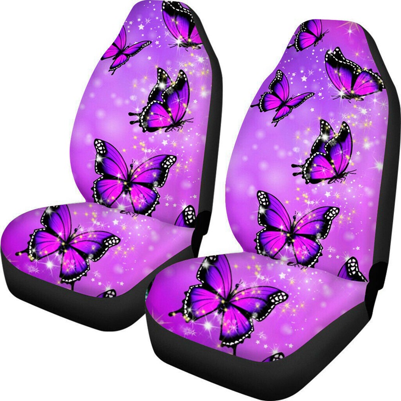 

Universal Car Front Seat Covers 2-Piece Set Lilac Butterfly Printing Auto Interior Accessories