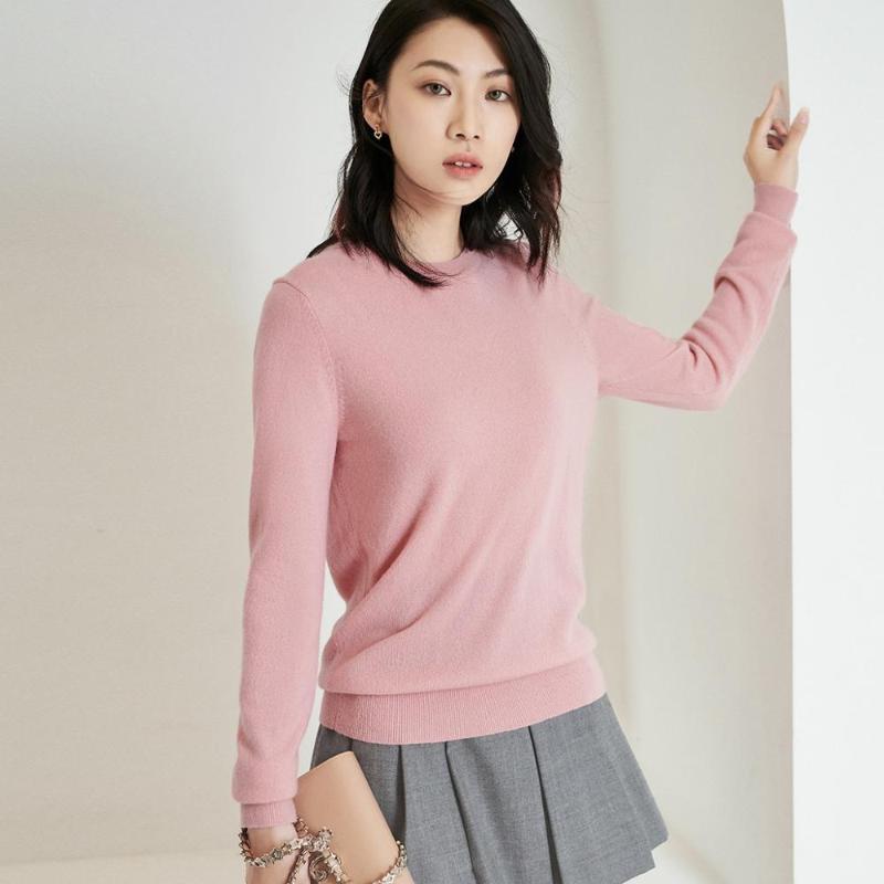 

masigoch 100% cashmere sweater woman fashion crew neck long sleeve autumn winter essential pullover solid color stylish knitwear, White