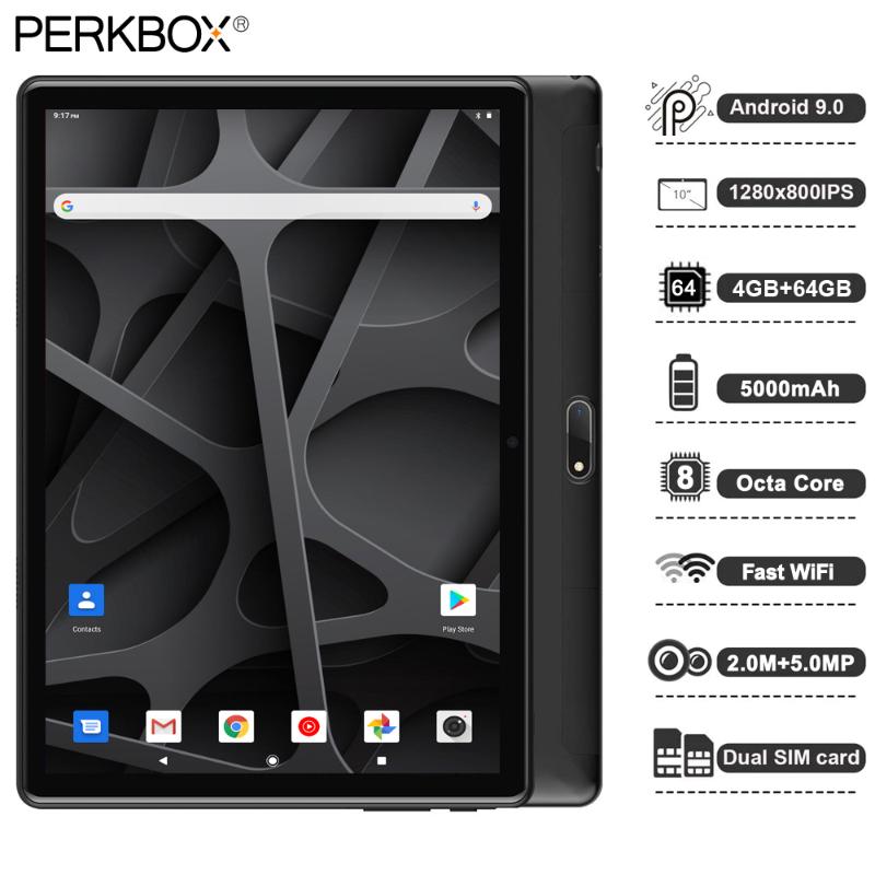 

Perkbox 10 inch tablet Octa Core 4GB RAM 64GB ROM Dual 5.0MP Camera 3G 4G FDD LTE Phone Call wifi Andorid 9.0 tablet Pad, Black