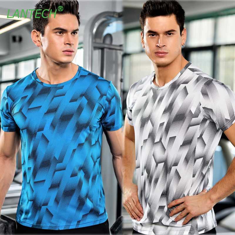 

LANTECH Men Gym Running Shirt Jogging Sports Sportswear Training Fitness Exercise Shirt Clothes Tops Jerseys Printing Pattern, Blue