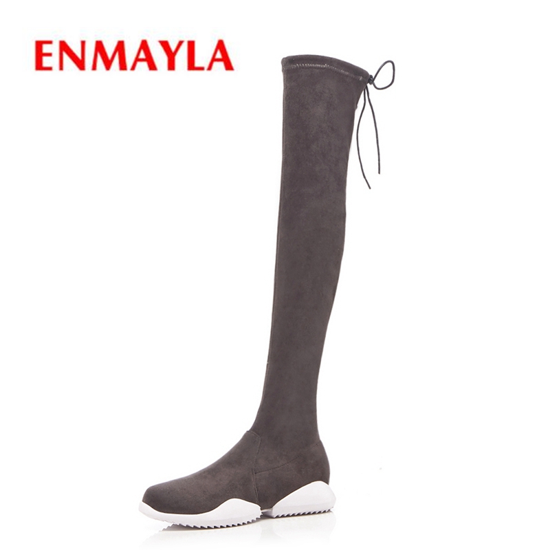 

ENMAYLA 2020 New Fashion Winter Round Toe Wedges Snow High Heel Shoes Cow Suede Over the Knee-High Fleeces Basic Boots CR2035, Black