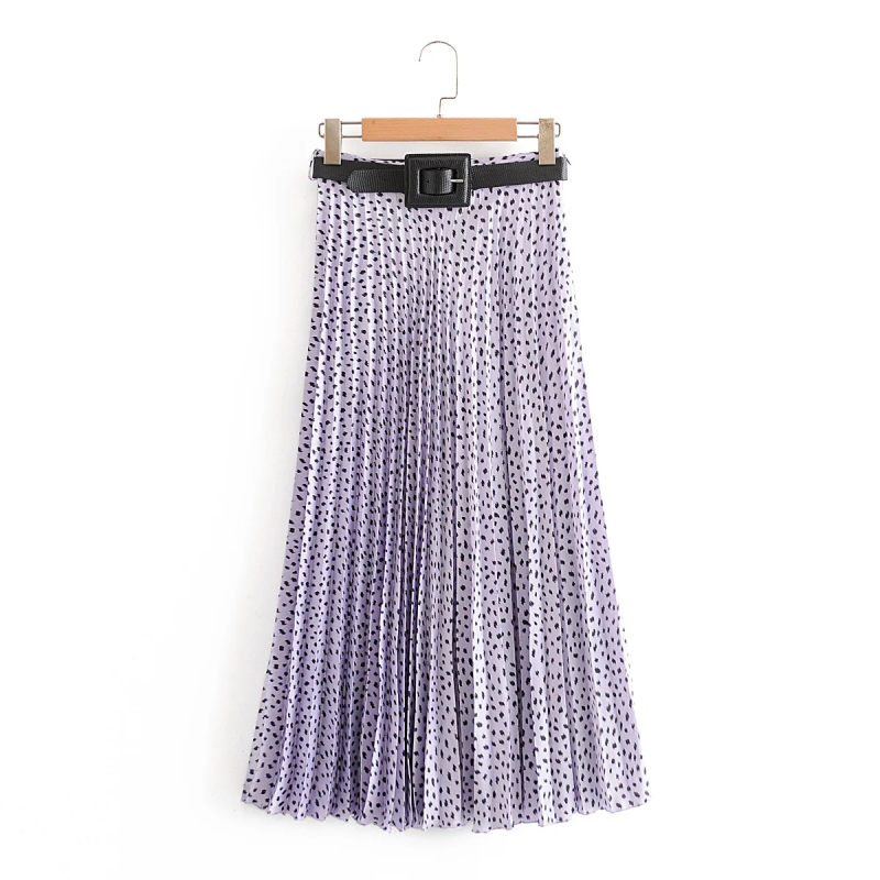 

Leopard women purple pleated midi skirts 2020 summer fashion ladies vintage boho skirt streetwear female belt skirt girls chic