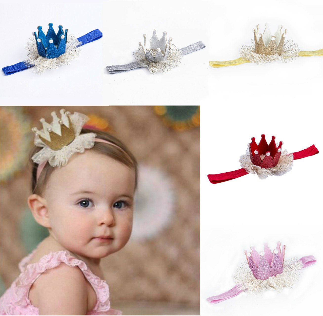 

Cute Newborn Baby Girl Headband Birthdays Hair Bands Toddler Kids Girls Flower Bow Crown Soft Elastic Tiara Headbands, Red