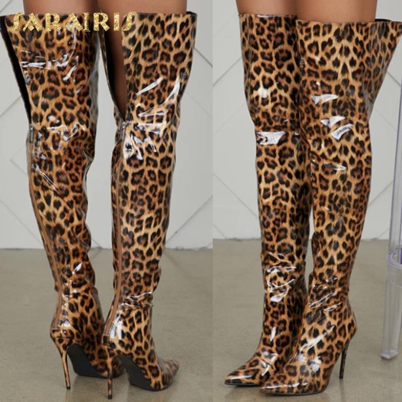 

Brand New Big Size 47 Thin High Heels The Thigh Boot Fashion Sexy Party Leopard Boots Women Shoes Female