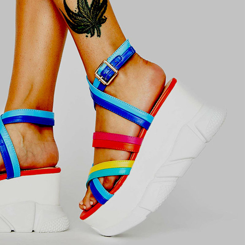 

Sandalias Summer Chunky Sandals Women Wedge High Heels Shoes Female Buckle Platform Leather Casual Summer Woman Sandals, Multi
