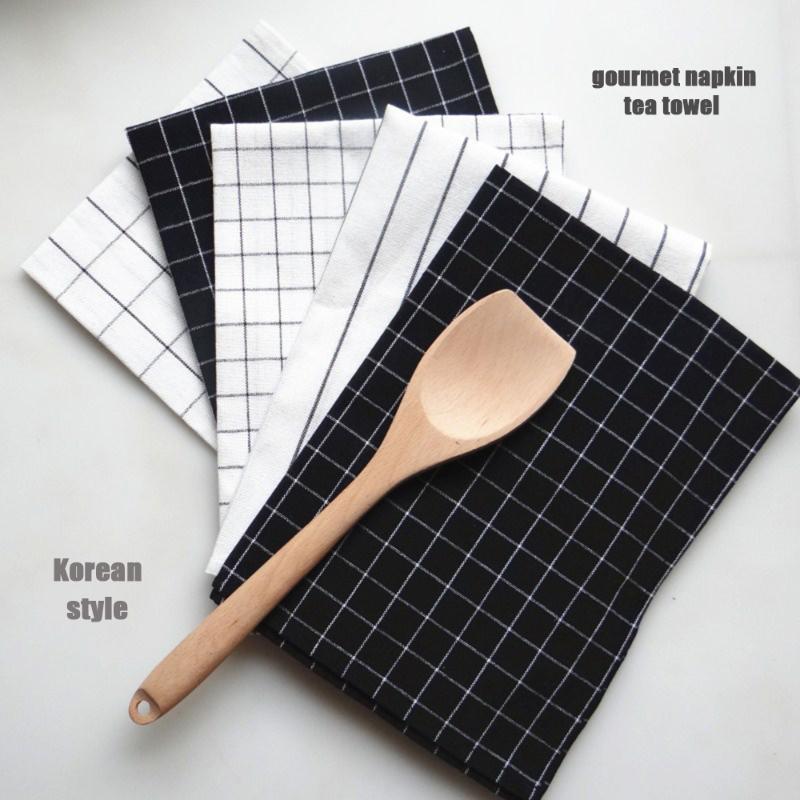 

Black and white cotton and linen gourmet napkin Korean style photo background Placemat kitchen towel scouring cloth rag