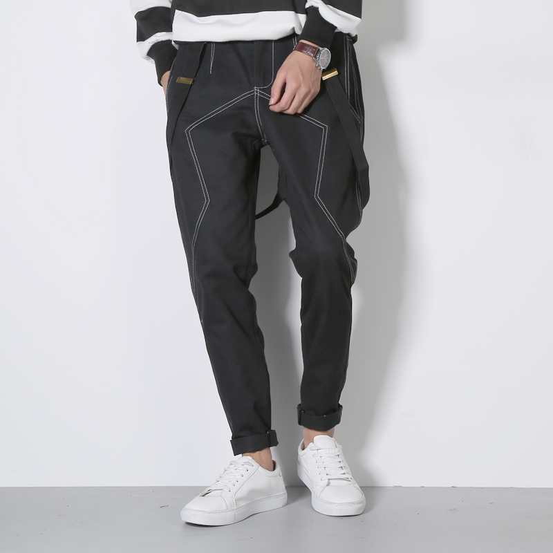 

5XL ! 2020 men's clothing British braces loose Harem pants casual pants large size Korean foot straight leg costumes, Black