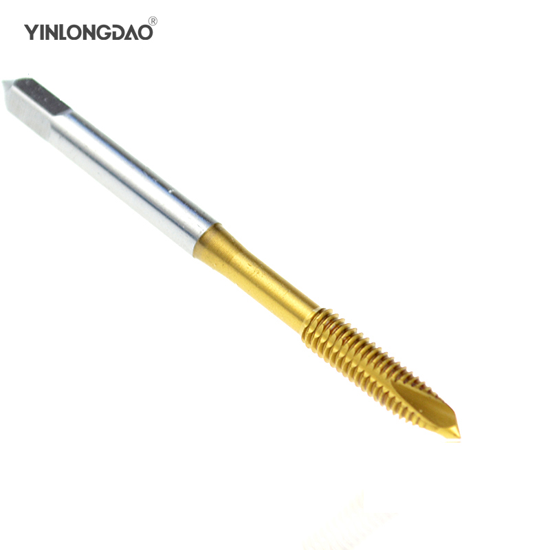 

YINLONGDAO 1PC HSS Titanium Machine Right Hand Tap Drill 3 Flute M3 M4 M5 M6 M8 Spiral Point Thread Plug Handle Taps Die Set