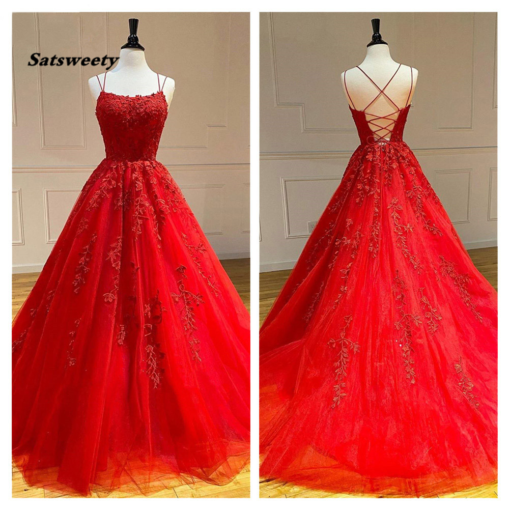 

2021 Tulle Red Evening Dresses Long Lace Ball Gown with Rhinestones Appliques Prom Gowns Corset Lace Up Back Formal Dress, Purple
