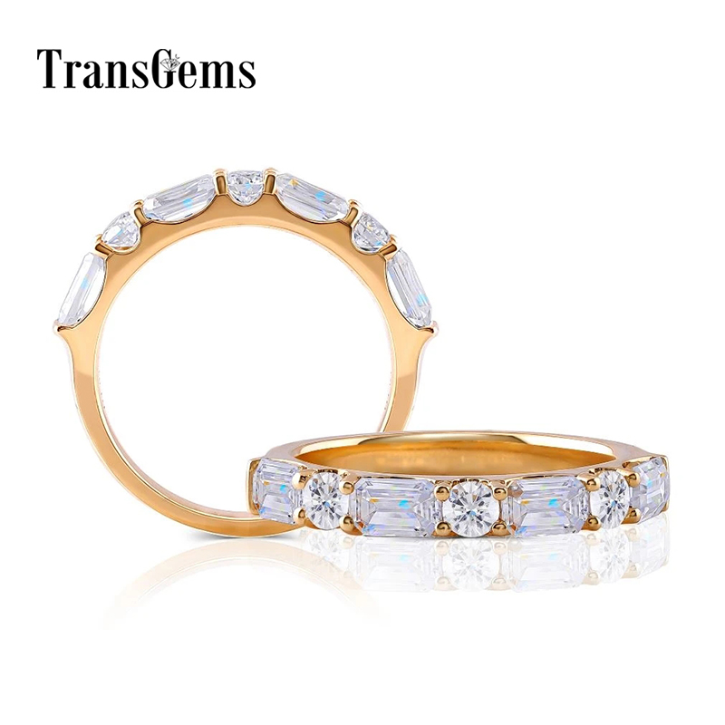 

Transgems Fine Jewelry 10K Yellow Gold 3*5mm Emerald F Colorless VVS Moissanite Engagement Ring for Woman Wedding Band