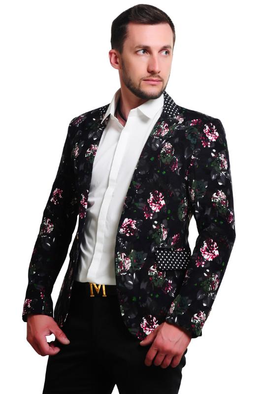 

Loldeal 2020 Mens Floral Blazer Flower Print Blazers For Men Large Size Slim Fit Bohemia Blazer Men Costume Homme, Black