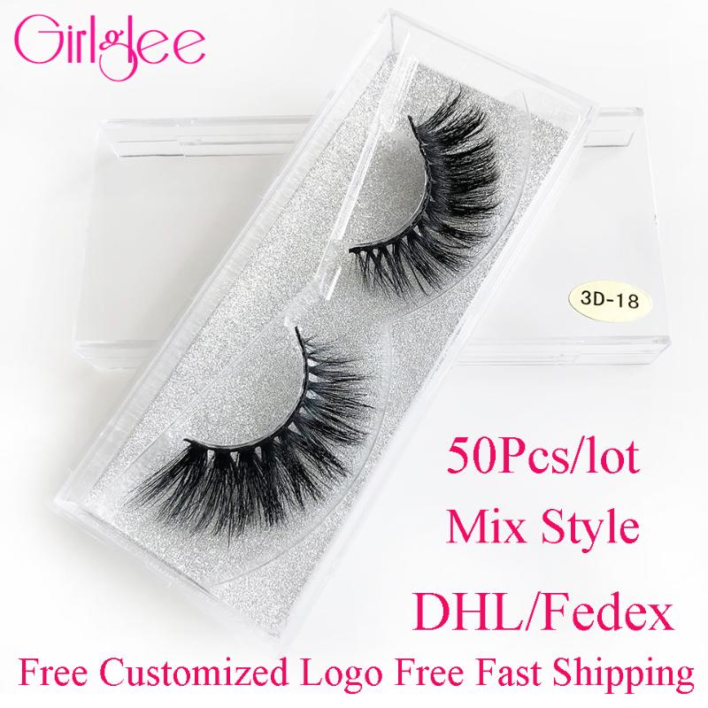 

Reusable 3D Mink False Eyelashes 50 Case/lot Real Mink Makeup Lashes Extension Mixed Length Custom Eyelash Packaging Girlglee