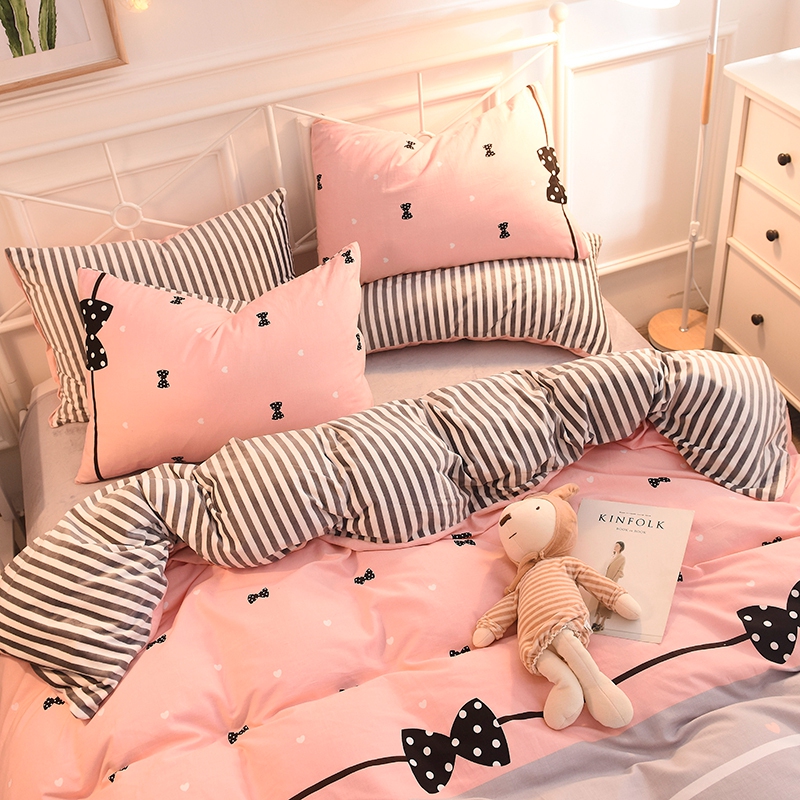 

4-piece Cotton Brushed Set Pure Cotton A Coral Velvet B Winter Princess Velvet AB Side Bed Female Net Red Flannel Cover Bed