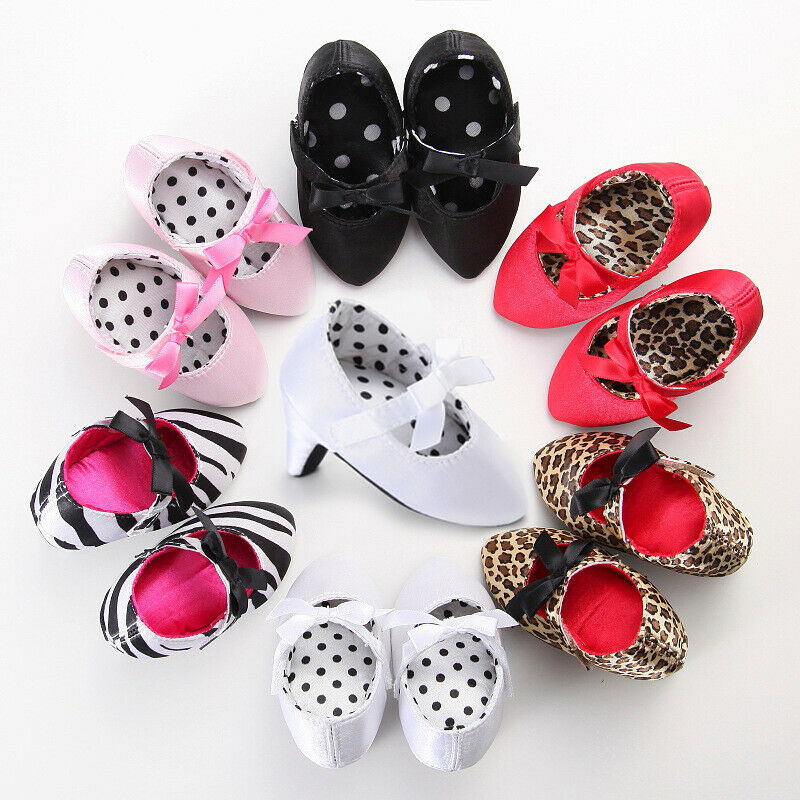 

Newborn Baby Girls Princess Bowknot Crib Shoes With High Heels for Photos, Black