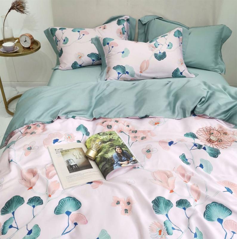 

European american design green leaf bedding set teen adult, queen king double home textile bed sheet pillow case quilt cover, Picture color