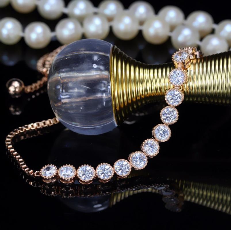 

Fashion Women Wedding Adjustable Round Chain Bracelet With Cubic Zirconia Paved Women Girl Fashion Jewelry Gifts S0202