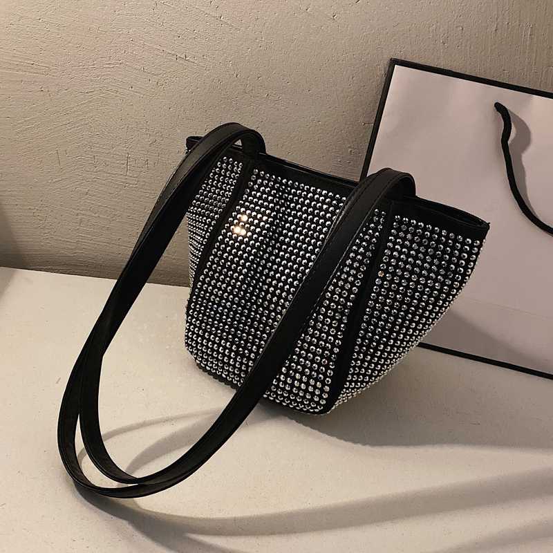 

Elegant Female Rhinestone Tote bag 2020 Fashion New High Quality Women's Designer Handbag Casual High capacity Shoulder Bag, Black