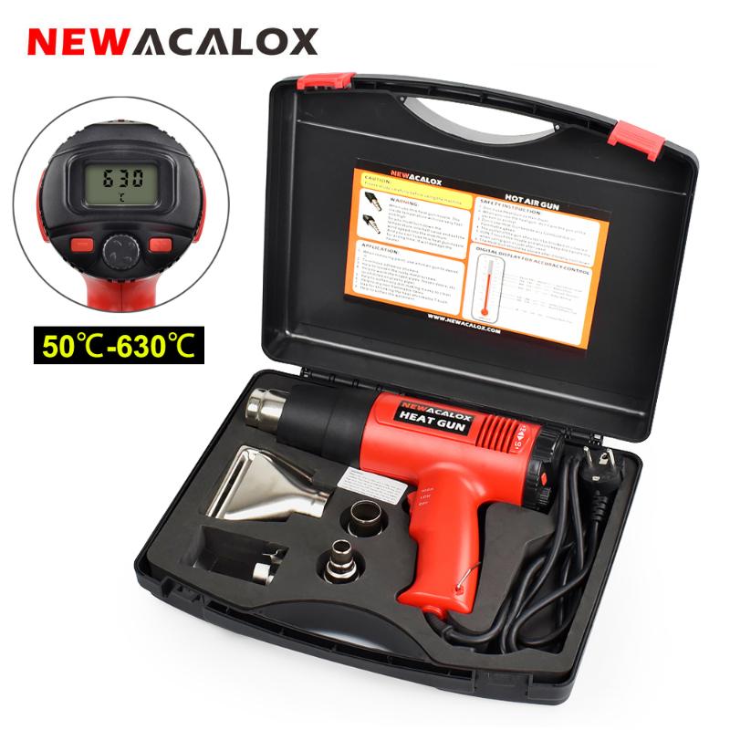 

NEWACALOX EU 220V LCD Display Heat Gun Set 2000W Variable Temperature Hot Air Gun 4 Nozzles Shrink Wrapping Thermal Power Tool