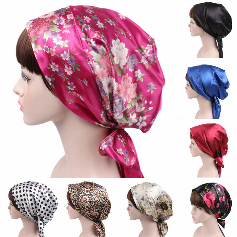 

Silk Night Sleep Cap Hair Bonnet Hat Head Cover Satin Turban Wrap Headscarf, White