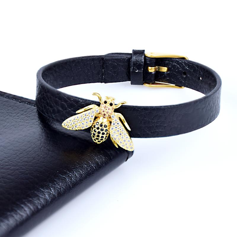 

Luxurious Big Bee Insect Charm Bracelet for Women Man Cubic Zircon Bracelet Leather Bangles Jewelry Gift