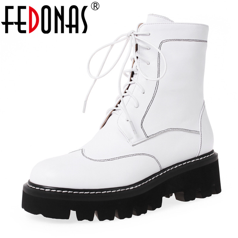 

FEDONAS Top Quality Women Ankle Boots Genuine Leather Riding Boots New Casual Platform Shoes Woman Winter Warm High Heels, Black