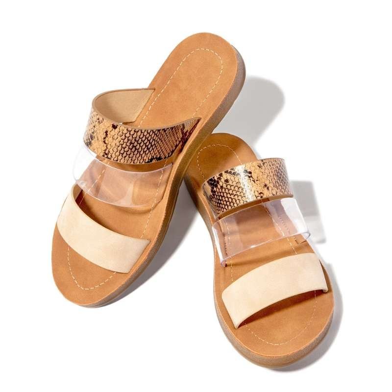 

2020 Women Slippers Serpentine Sandals Leopard Flats Slides Ladies Shoes Summer Beach Home PU Causal Fashion Comfort Woman, Beige