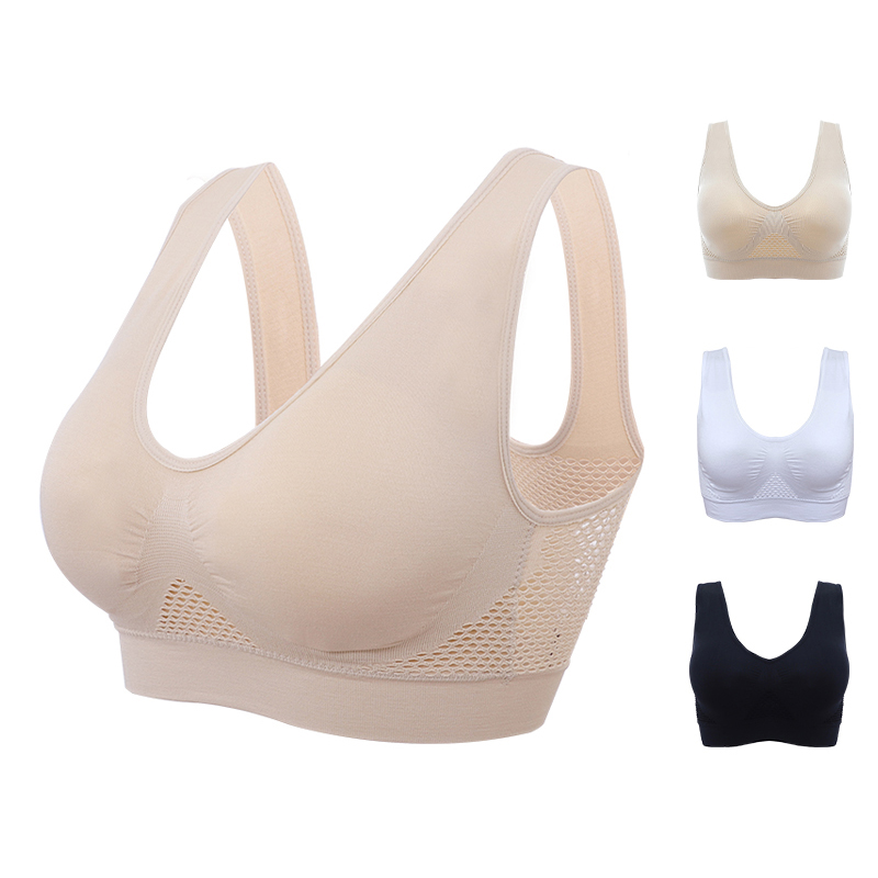 

Women Breathable Sport Bra Top Women Hollow Out Cross Shockproof Push Up Yoga Bras For Fitness Running Gym Vest Top -3XL, Beige