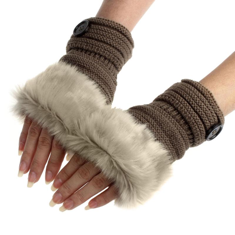 

Newly Winter Women Glove Plush Solid Color Faux Fur Hand Wrist Warmer Ladies Girls Fingerless Gloves Gifts