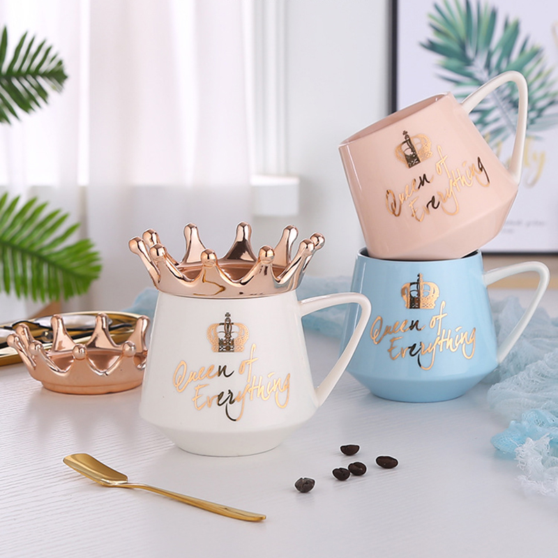 

Cute Crown Cup Mug Coffee Cup Ceramic Water for Girls Gift HKS99, Blue