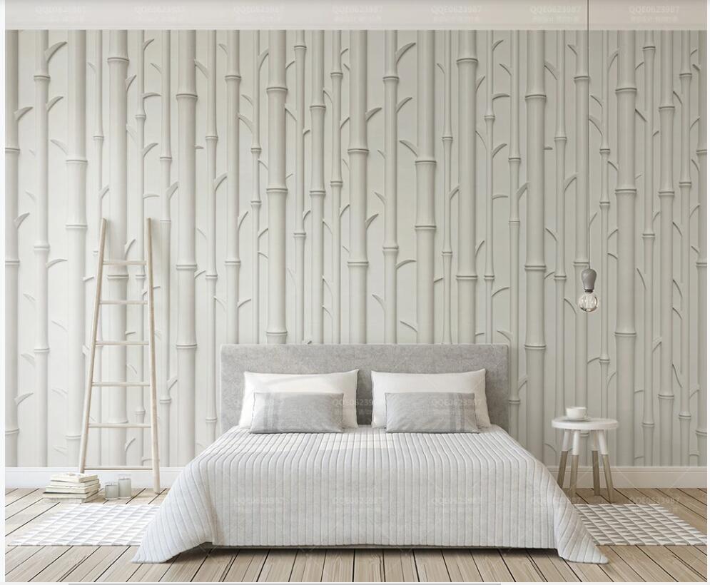 

3d photo wallpaper custom mural on the wall Modern white embossed bamboo living room home decor wallpaper for walls in rolls, Non-woven wallpaper