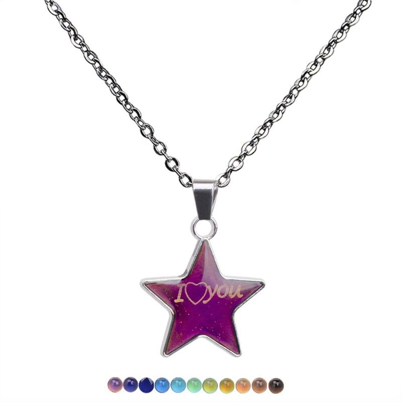 

JUCHAO Mood Necklaces for Women Stainless Steel Pentagon Pendant Necklace with Temperature Change Color Necklace Punk Jewelry