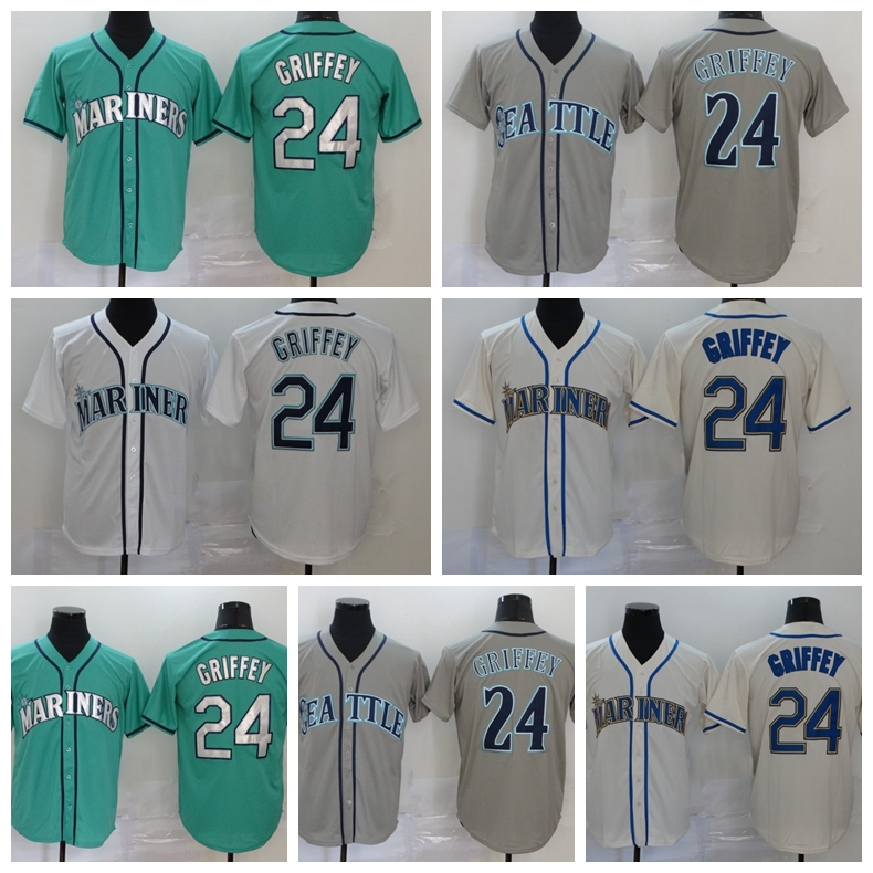 

Men 2020 Baseball 24 Ken Griffey Jersey Stitched Flexbase Cool Base Home Green Grey White Beige Team Color Breathable Top/Good Quality, Blue;black