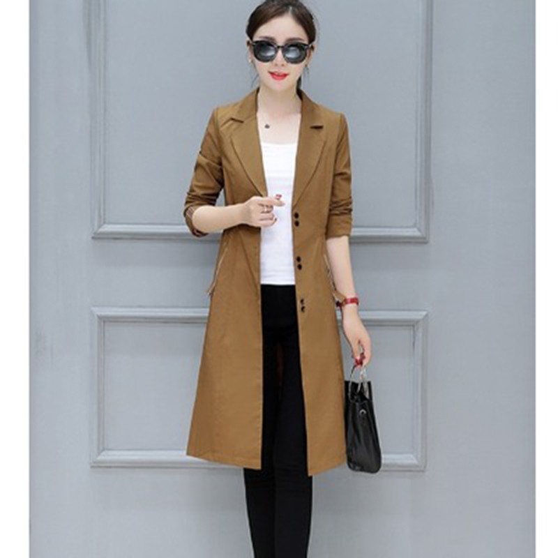 

Elegant Windbreaker Women' 2020 New Koreanf Spring Autumn Waist Ladies Coat Thin Section Suit V-neck Long Section L288, Khaki