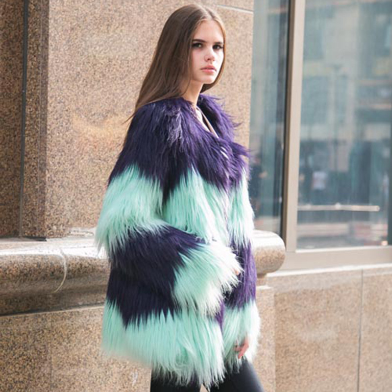 

Faux Fur Jacket Women Colorful Shaggy Furry Winter Fake Fur Coat Thick Plus Size Female Outwear Teddy Bear Coat Jacket Thick War, Sky blue