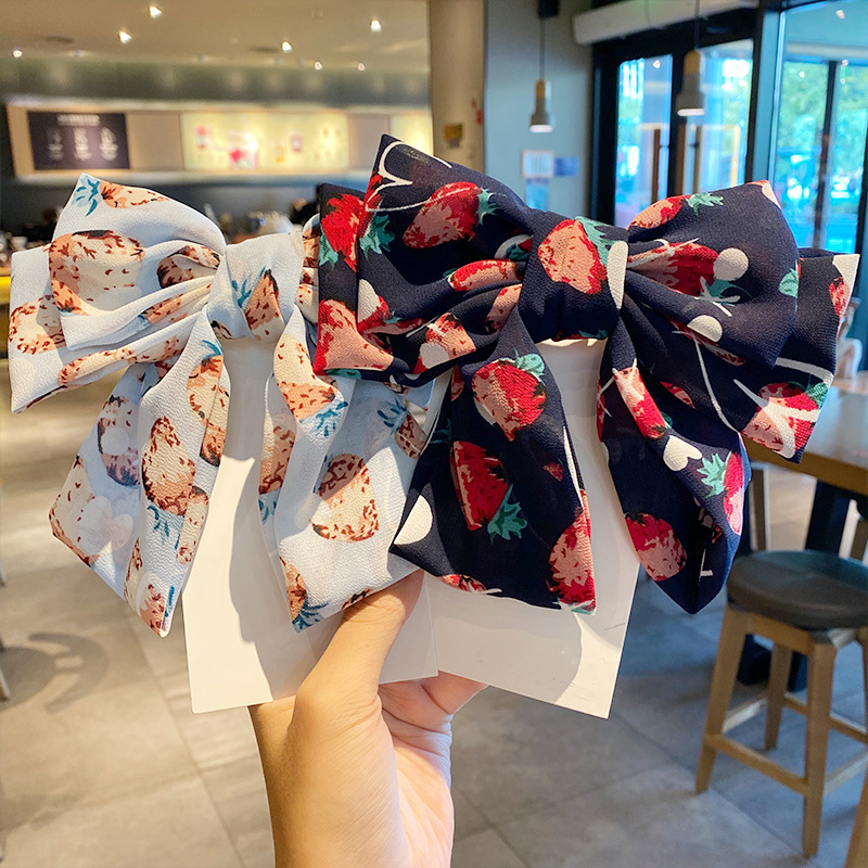 

2020 Chiffon Print Big Bowknot Hairpin For Women Strawberry Tie Knot Soft Hair Clip Girl Bezel For Hair Womens Accessories
