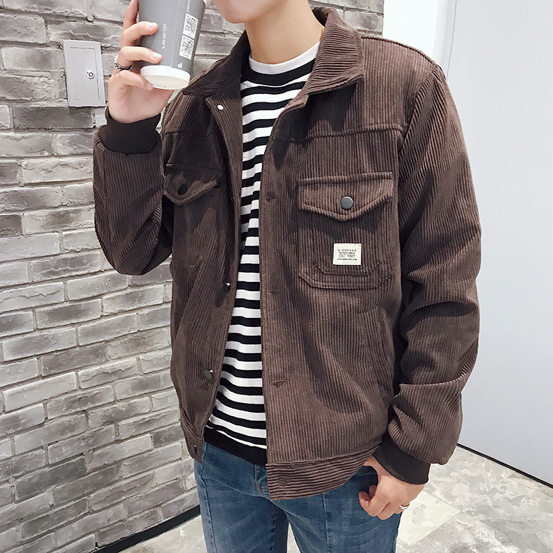 

2019 new Korean version trend autumn corduroy jacket slimming autumn and winter clothes men's clothing men jacket, Black