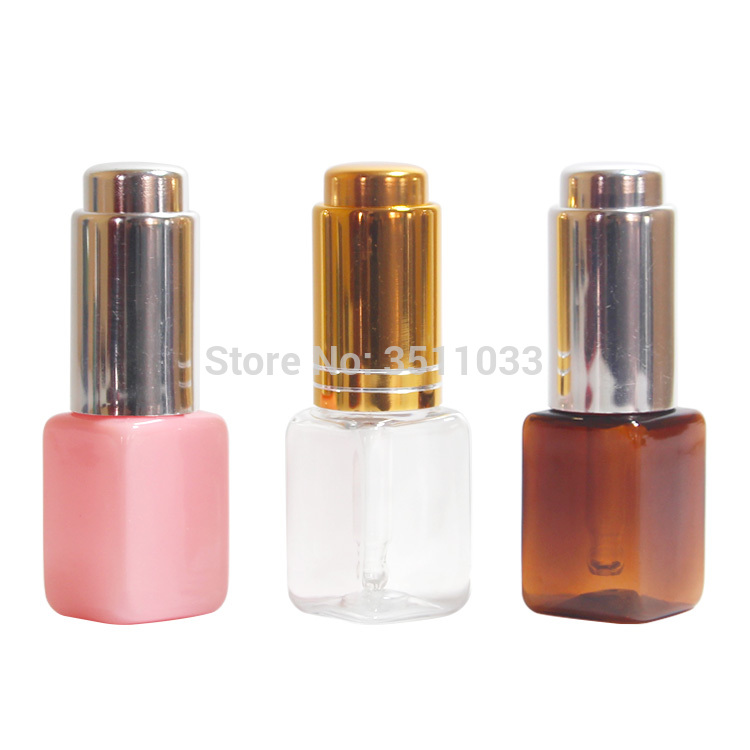 

10ML Plastic Essential Oil Bottle, 10CC Refillable Vial, Cosmetic Essence Bottle with Gold Silver Press Pump,PET Dropper Vials