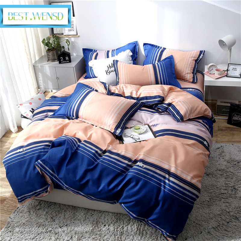 

BEST.WENSD Fashion contracted duvet quilt cover bedding set 3-4pcs/set flat bed covers and bedspreads soft cotton bedclothes, As picture