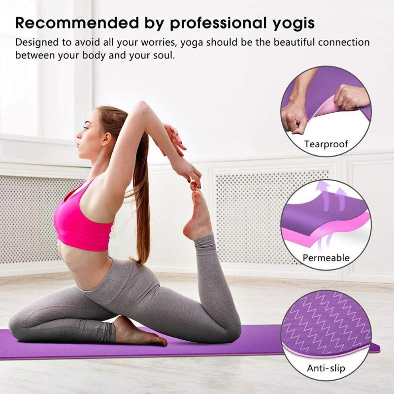 

Non-Slip Double Color Yoga Mat TPE Eco Friendly Outdoor Sports Fitness Mat fitness mattress esterilla gruesa T, Blue