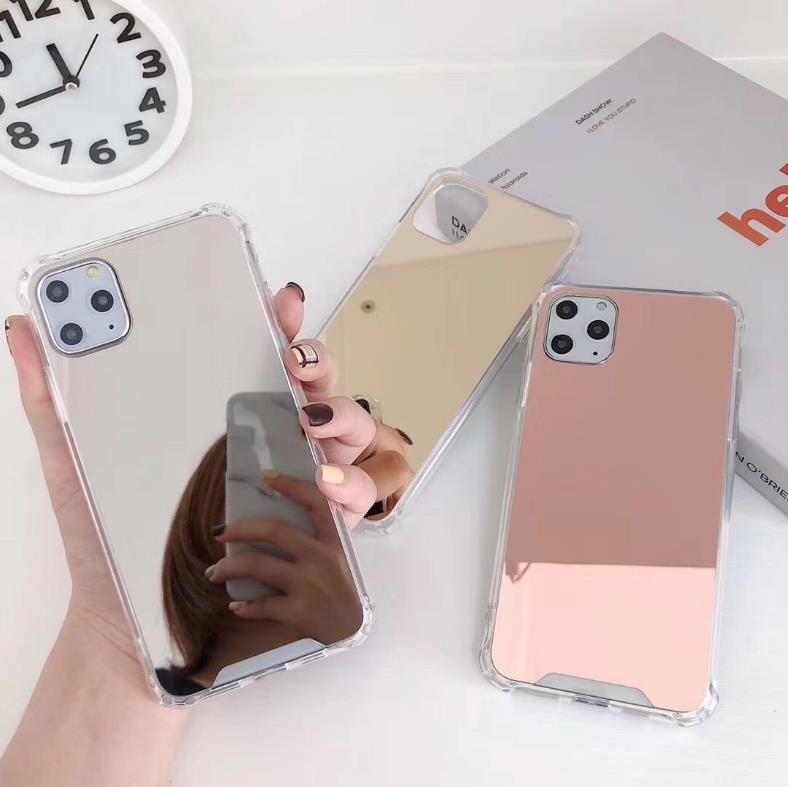 

For iPhone 11 Pro Max XR X 8 7 6S Shockproof Mirror Tough Protective Hard Phone Case Cover, Rose gold