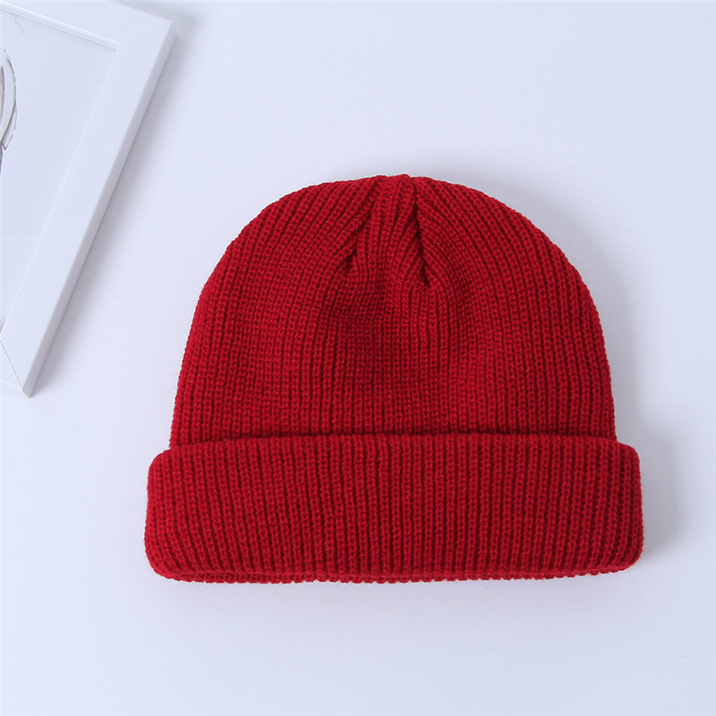 

Unisex Winter Ribbed Knitted Cuffed Short Melon Cap Solid Color Skullcap Baggy Retro Ski Fisherman Docker Beanie Hat Slouchy