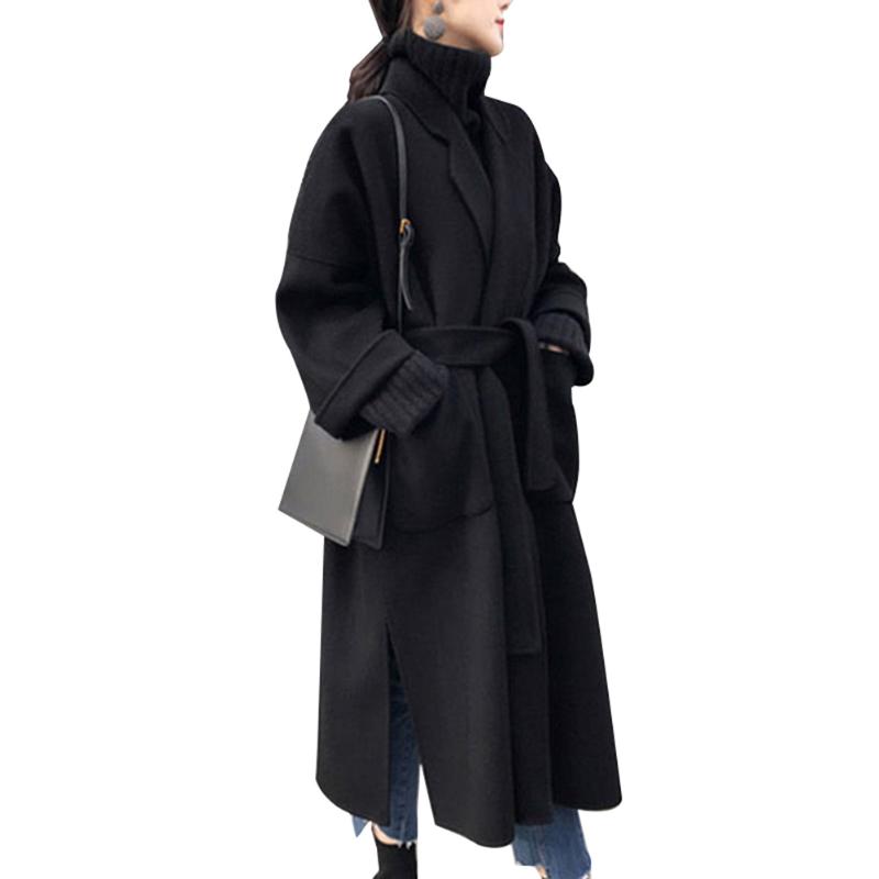 

Women Woolen Coat Slim Long Sleeve Cardigan Trench Coat Jackets Business Top JL, Brown