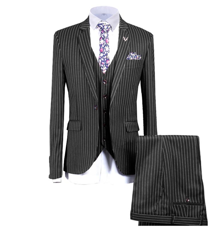 

2020 New Men's Pinstripe Suit Three-Pieces Formal Bussiness Notch Lapel Tuxedos Best Men For Wedding(Blazer+Vest+Pants, Black
