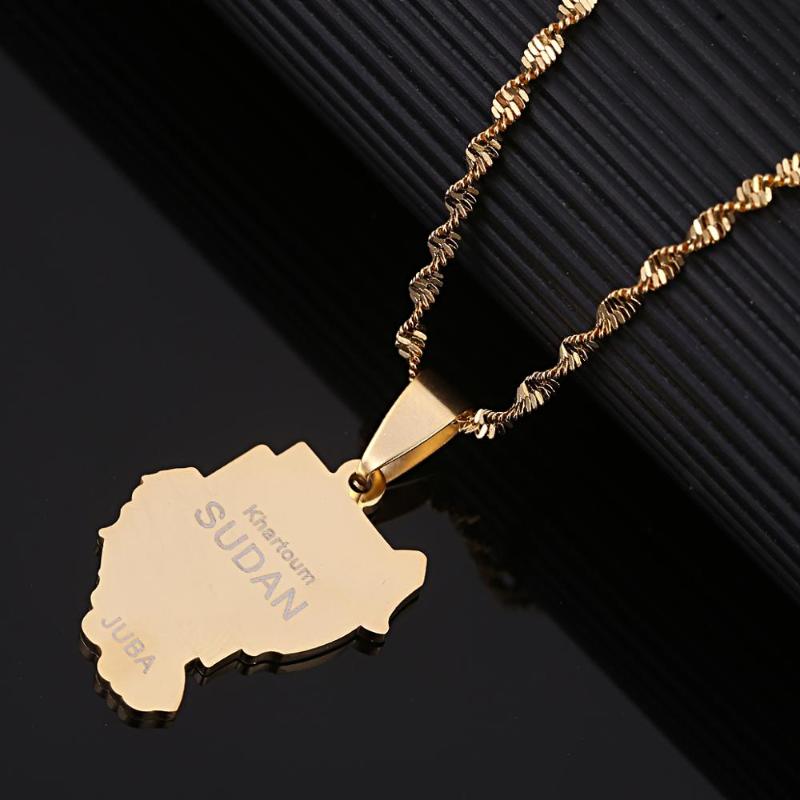 

Stainless Steel Old Sudan Pendant Necklaces Trendy Sudan Map Juba Chain Jewelry