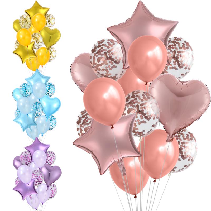 

14pcs Multi Confetti Balloon Birthday Party Balloons Rose Gold Helium Ballons Wedding Boy Girl Baby Shower Party Decor Supplies